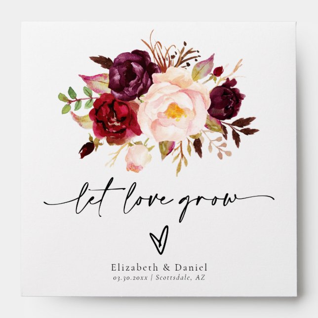 Marsala Peony Boho Wedding Favour Gift Seed Packet Envelope (Front)