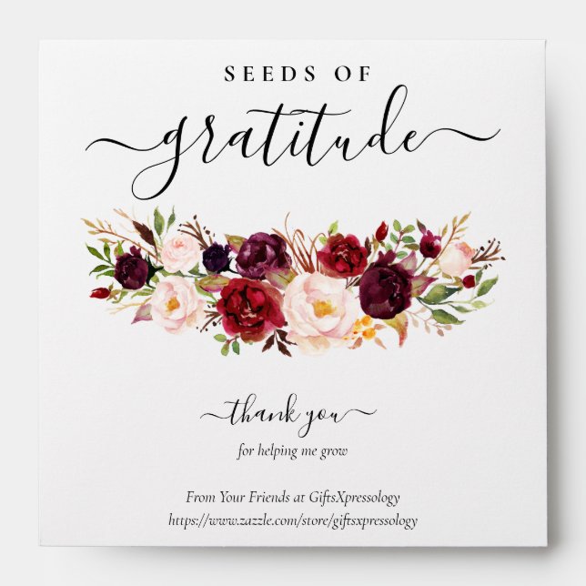 Marsala Peony Seeds of Gratitude Gift Seed Packet Envelope (Front)