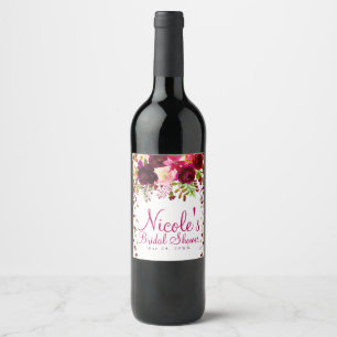 Marsala Pink Floral Gold Burgundy Bold Wedding Wine Label