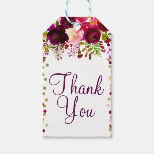 Marsala Pink Floral Gold Burgundy Bridal Shower Gift Tags