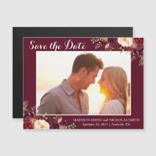 Marsala Pink Floral Photo Save The Date Magnets