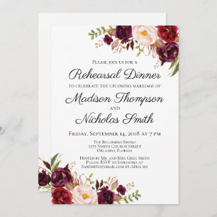 Marsala & Pink Floral Rehearsal Dinner Invitations