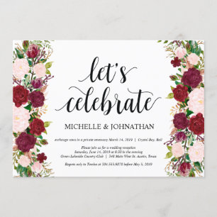 Marsala pink floral wedding Elopement Reception Invitation