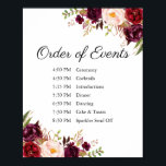 Marsala Pink Floral Wedding Order of Events Sign<br><div class="desc">Use our marsala, burgundy, and wine floral wedding order of events sign to let your guests know your schedule. The wording is customisable. Use Zazzle's "Personalise this template" tool to enter your own information. If you need to change the placement of the text boxes, font colour or size just click...</div>