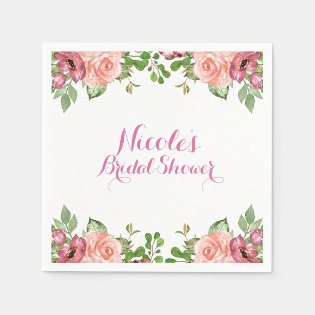 Marsala Pink Flowers Floral Bridal Shower Elegant Napkin (Front)