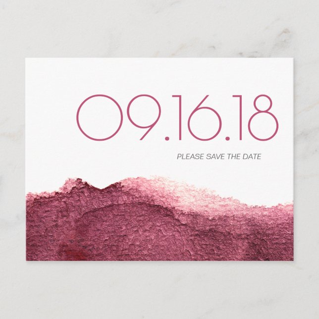 Marsala pink modern simple wedding save the date announcement postcard (Front)
