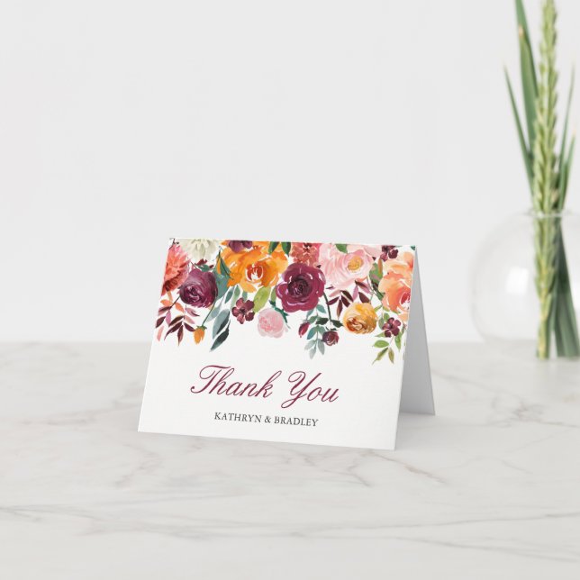 Marsala Pink Orange Blossom Flowers Thank You (Front)