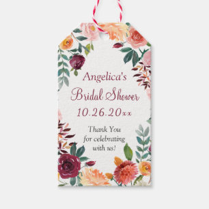 Marsala Pink Orange Flowers Wedding Thank You Gift Tags