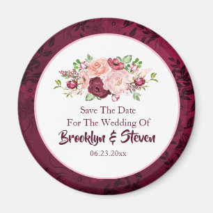 Marsala & Pink Peony Save The Date Magnet