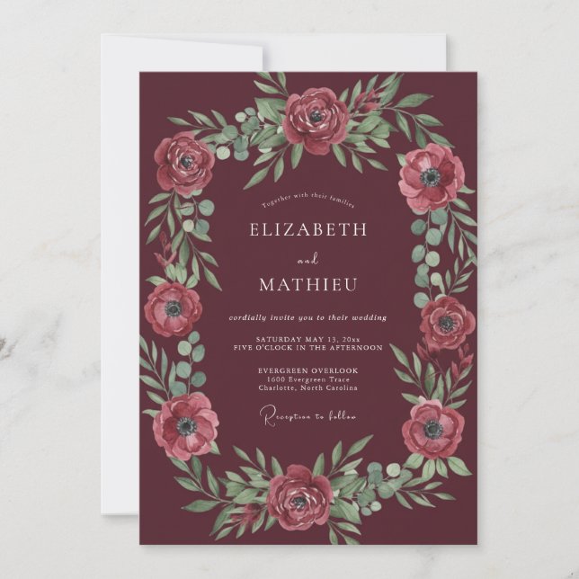 Marsala Pink Petal Wedding Invitation (Front)