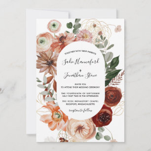 Marsala Pink Terracotta Orange Floral Wedding  Inv Invitation