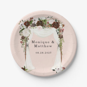 Marsala Pink Watercolor Floral Canopy Wedding Paper Plate
