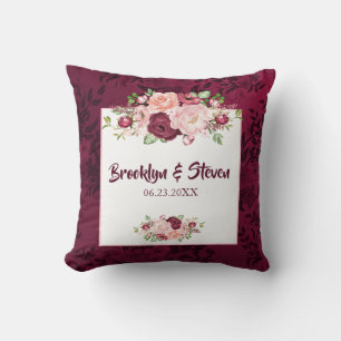 Marsala & Pink Watercolor Peony Wedding Pillow