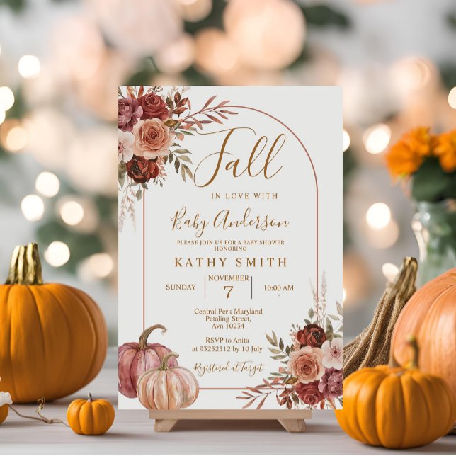 Marsala Pumpkin Arch Fall In love Baby Shower Invitation (Creator Uploaded)