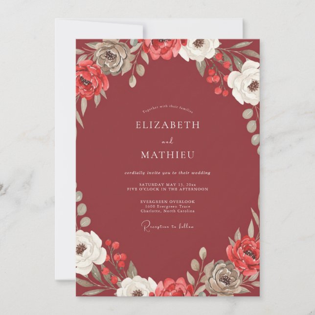 Marsala Ranunculus Eucalyptus Wedding Invitation (Front)