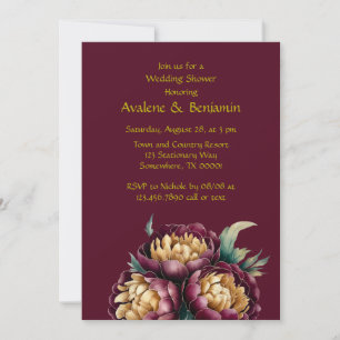 Marsala Red and Gold Peony Wedding Shower Invitation