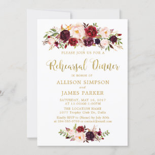 Marsala Red Autumn Gold Rehearsal Dinner Card