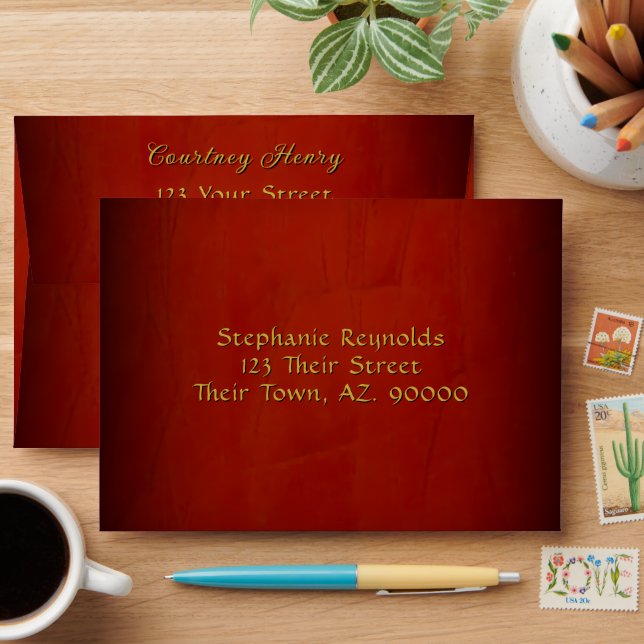Marsala Red Black Gold Envelopes - Luxury (Desk)