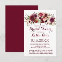 Marsala Red Burgundy Floral Bridal Shower Invite
