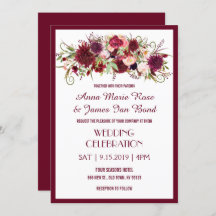 Marsala Red Burgundy Floral Chic Wedding Cards