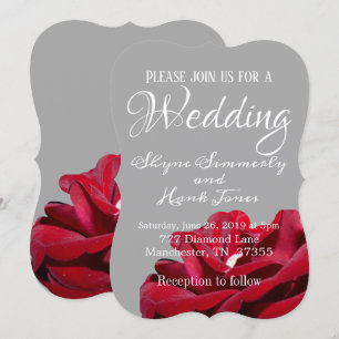 Marsala Red Burgundy Floral Grey Wedding Card