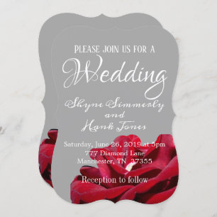 Marsala Red Burgundy Floral Grey Wedding Invitation