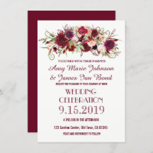 Marsala Red Burgundy Floral Wedding Invitations