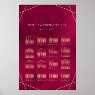 Marsala Red Burgundy Modern Wedding Seating Poster