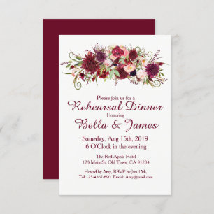 Marsala Red Burgundy Wedding Rehearsal Invitations