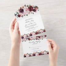 Marsala Red Floral Fall All in One Wedding Invite