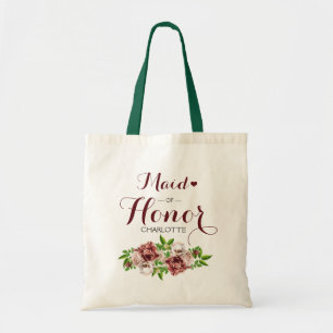 Marsala Red Floral Maid of Honour Tote Bag