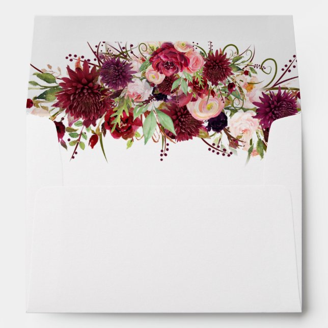 Marsala Red Floral Wedding Envelopes (Back (Bottom))