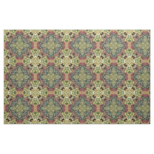 Marsala Red Ochre Yellow Teal Batik Mosaic Pattern Fabric