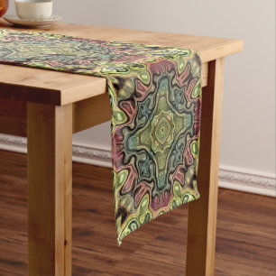 Marsala Red Ochre Yellow Teal Hip Ornate Art Motif Medium Table Runner