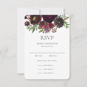 Marsala Red Rose Floral  Custom Wedding  RSVP Card