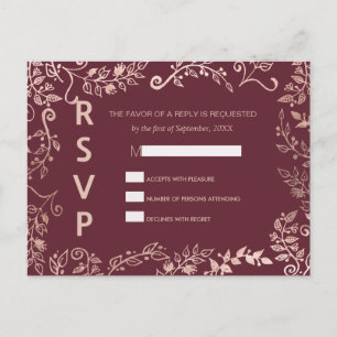 Marsala Red Rose Gold Floral RSVP Postcards
