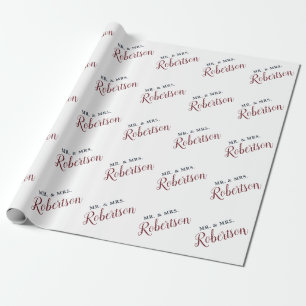 Marsala Red Script Mr & Mrs Wedding Personalised Wrapping Paper