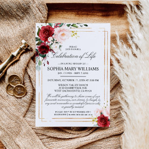 Marsala Rose & Gold Funeral Celebration of Life Invitation