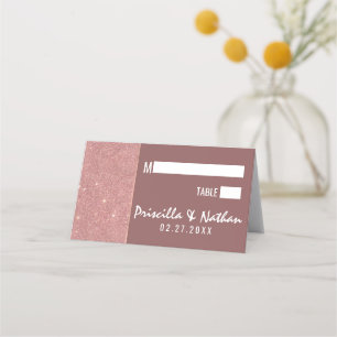 Marsala Rose Gold Glitter Colour Block Place Cards