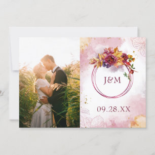 Marsala Rose Gold Watercolor Elegant Leaves Photo Save The Date