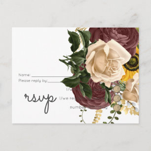 Marsala Roses Sunflowers Budget Cheap Wedding Invitation Postcard