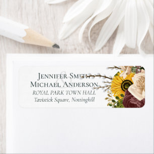 Marsala Roses Sunflowers Budget Cheap Wedding Return Address Label
