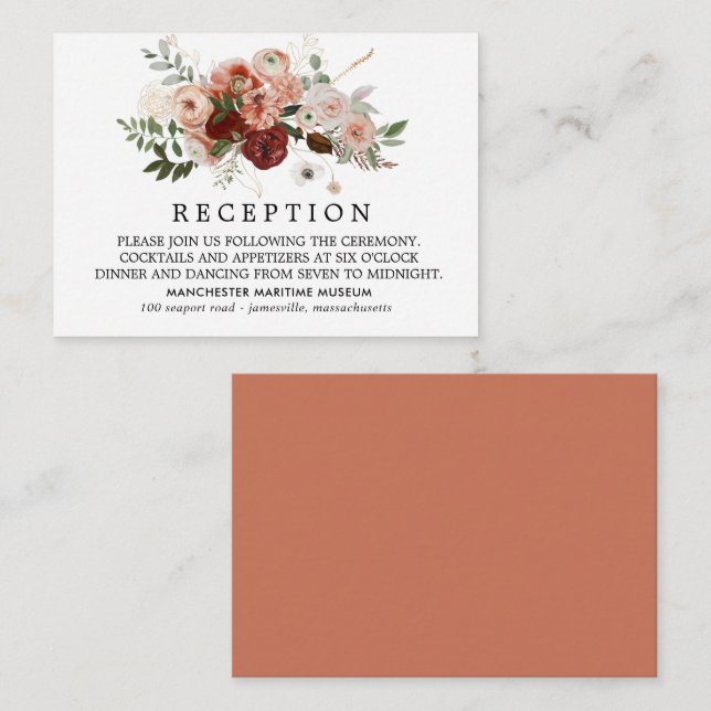 Marsala Terracotta Blush Floral Wedding Reception Enclosure Card (Front/Back)