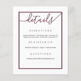 Marsala Wedding Details Flyer, Wine Accents Flyer