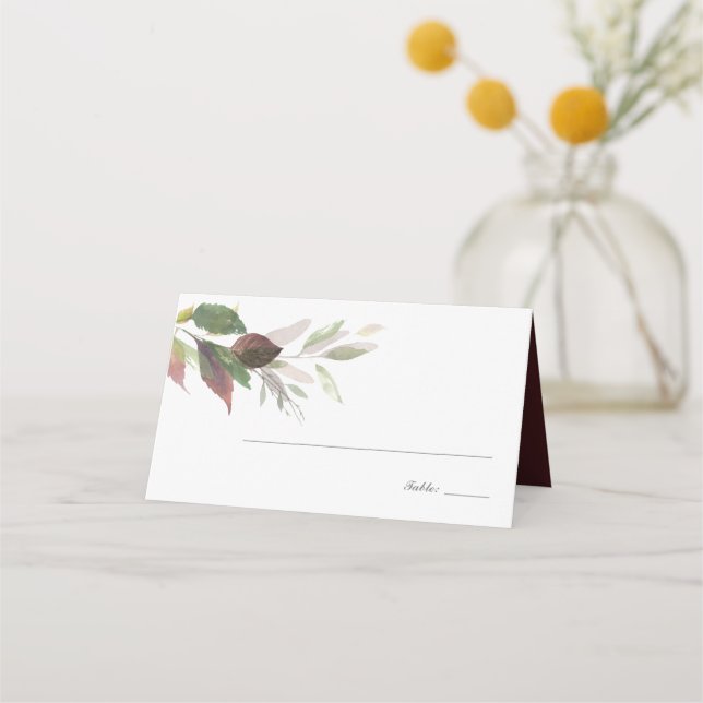 Marsala Wedding Fall Foliage Place Card (Front)
