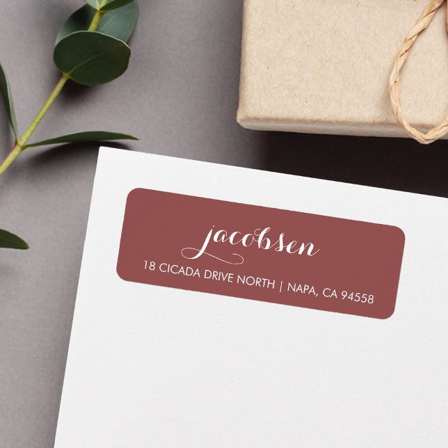 Marsala & White Elegant Calligraphy Return Address Label (Creator Uploaded)