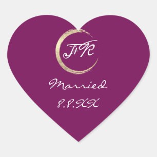 Marsala White Wedding Monogram Gold Save The Date Heart Sticker