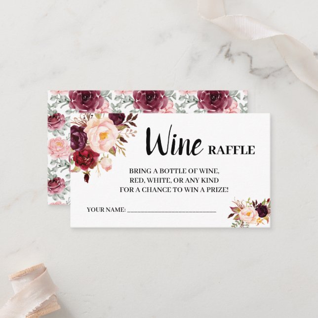 Marsala Wine Raffle Ticket Bridal Shower card (Front/Back In Situ)