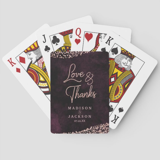 Marsala Wine & Rose Gold Confetti Wedding Favour Playing Cards (Back)