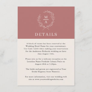 Marsala Wine Simple Elegant Monogram Details Enclosure Card